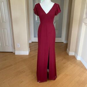 After Six Burgundy Maxi Gown with Flutter Sleeves